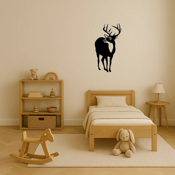 Geyik Silüeti ve Ağaç Detaylı Duvar Tablosu - Resim 3