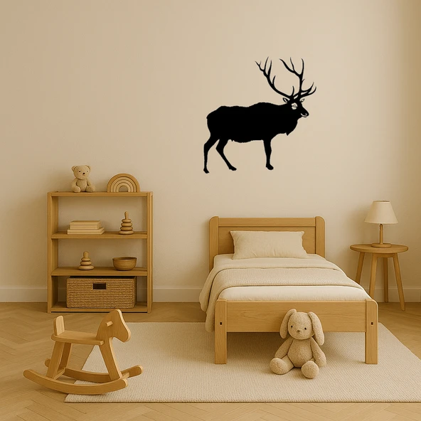 Ahşap Geyik ve Geyik Silueti Dekoratif İç Mekan Tablosu - Resim 3