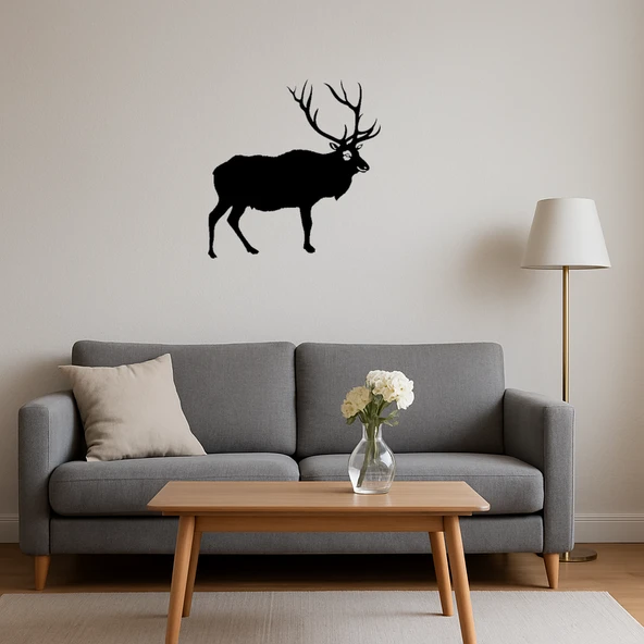 Ahşap Geyik ve Geyik Silueti Dekoratif İç Mekan Tablosu - Resim 4