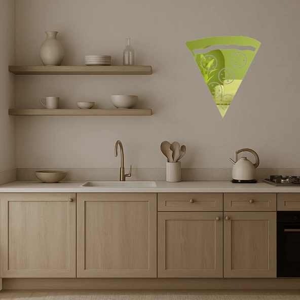 Üçgen Pizza Dilimi Tasarımı İç Mekan Dekoratif Altın Aynalı Tablo - Resim 3