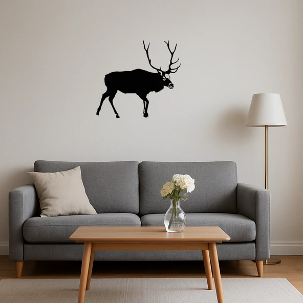 Geyik ve Dağ Manzaralı Dekoratif Tablo - Resim 4