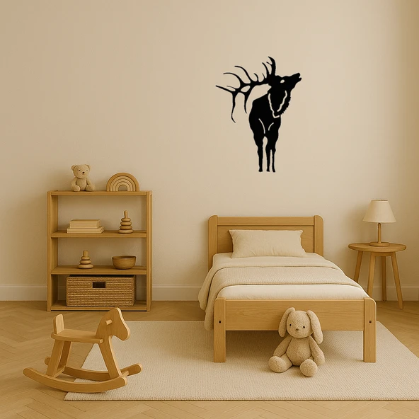 Ahşap Geyik ve Çam Ağaçları Dekoratif İç Mekan Tablosu - Resim 3