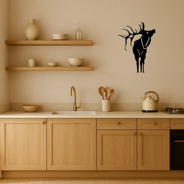 Ahşap Geyik ve Çam Ağaçları Dekoratif İç Mekan Tablosu - Resim 2