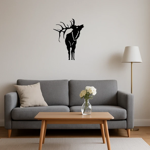 Ahşap Geyik ve Çam Ağaçları Dekoratif İç Mekan Tablosu - Resim 4