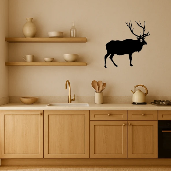 Ahşap Geyik ve Geyik Silueti Dekoratif İç Mekan Tablosu - Resim 2