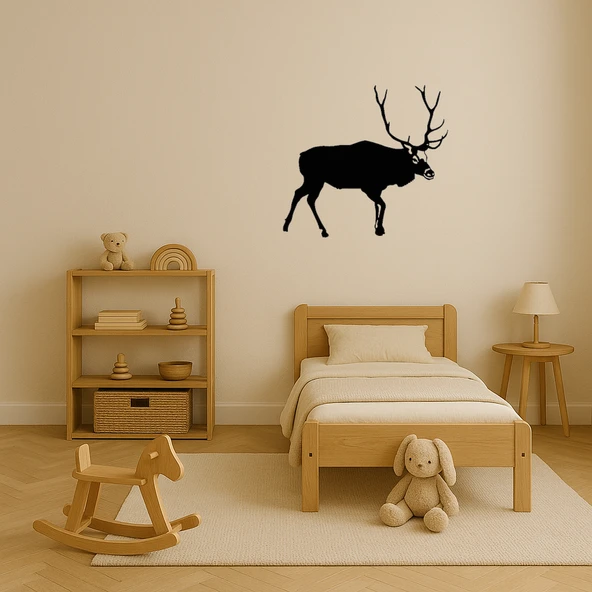 Geyik ve Dağ Manzaralı Dekoratif Tablo - Resim 3