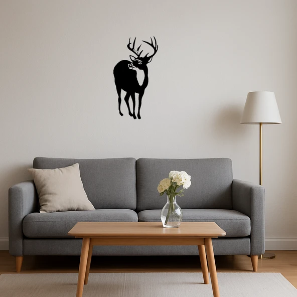 Geyik Silüeti ve Ağaç Detaylı Duvar Tablosu - Resim 4