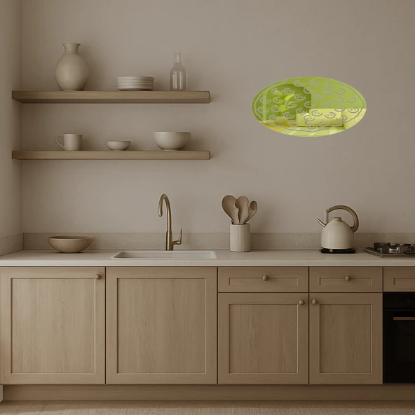 Domates ve Karabiber Pizza Tasarımı İç Mekan Dekoratif Altın Aynalı Tablo - Resim 3