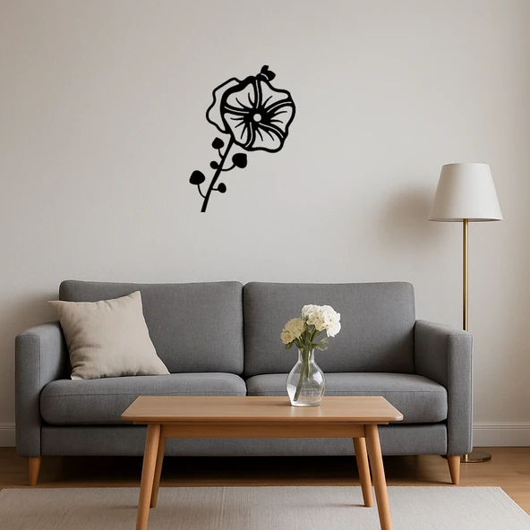 Monokrom Çiçek Desenli Dekoratif Tablo - Resim 4