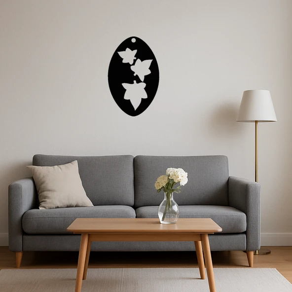 MDF Oval Yaprak Desenli Dekoratif Tablo - Resim 4