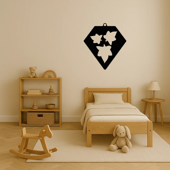 MDF Geometrik Yaprak Desenli Elmas Şekilli Dekoratif Tablo - Resim 3