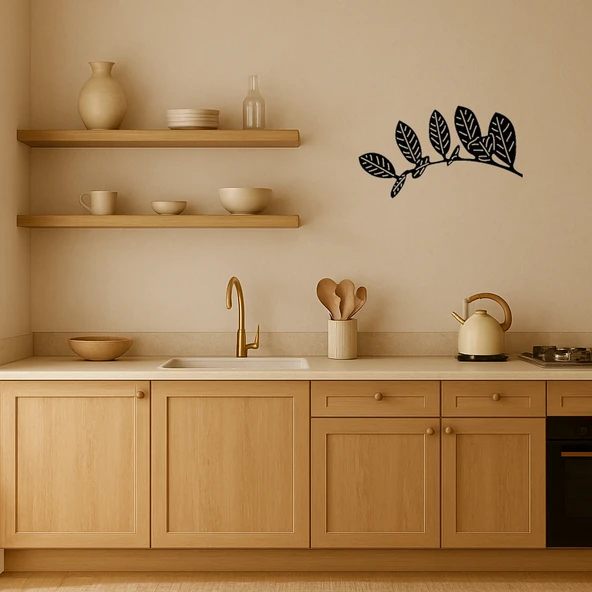 Zarif Yaprak Silüetli MDF Dekoratif Tablo - Resim 3