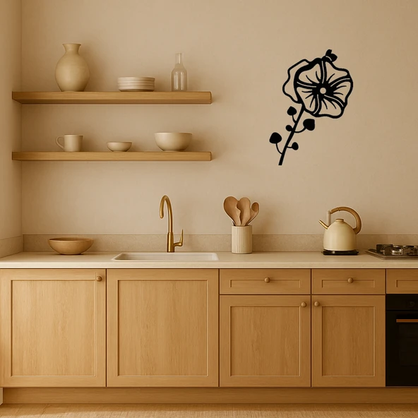 Monokrom Çiçek Desenli Dekoratif Tablo - Resim 2