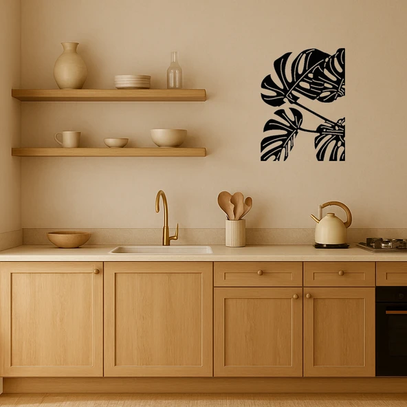 Monstera Yaprağı Desenli MDF Dekoratif Tablo - Resim 2