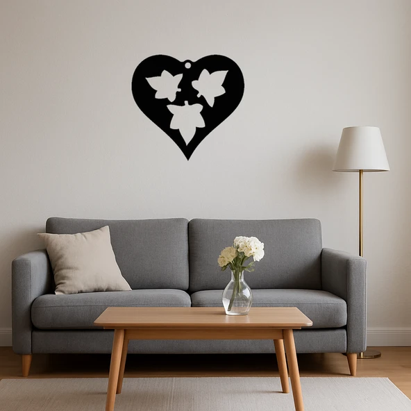 Kalp ve Yaprak Desenli MDF Dekoratif Tablo - Resim 2