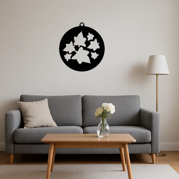 MDF Daire Yaprak Desenli Dekoratif Tablo - Resim 2