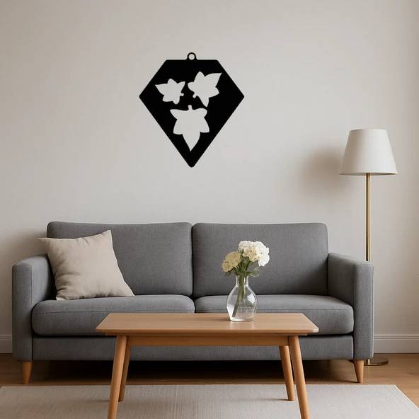 MDF Geometrik Yaprak Desenli Elmas Şekilli Dekoratif Tablo - Resim 4