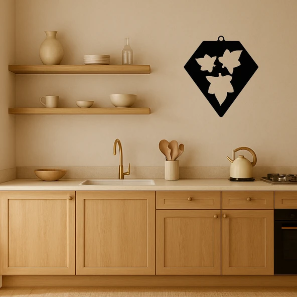 MDF Geometrik Yaprak Desenli Elmas Şekilli Dekoratif Tablo - Resim 2