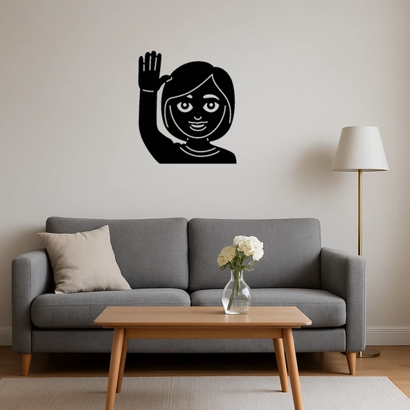 MDF El Kaldıran Kız Çocuk Emoji Dekoratif Tablo - Resim 4