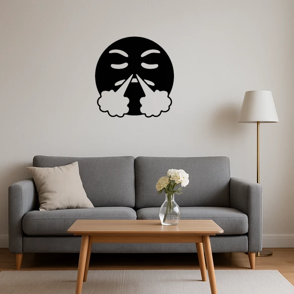Burnundan Ateş Çıkan Emoji Dekoratif Tablo - Resim 4