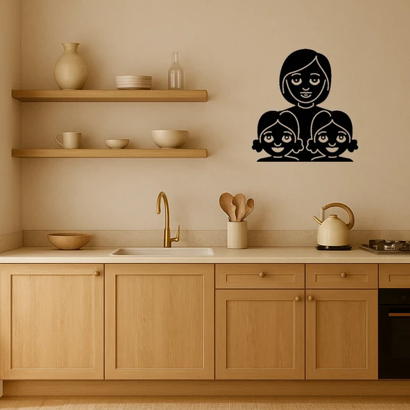 Anne ve Kız Çocuklar Emoji Aile Dekoratif Tablo - Resim 2