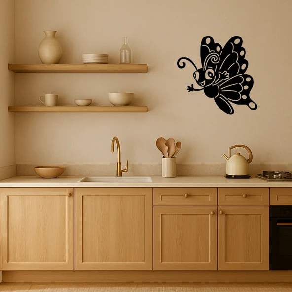 Monokrom Kelebek Duvar Sanatı - Resim 2
