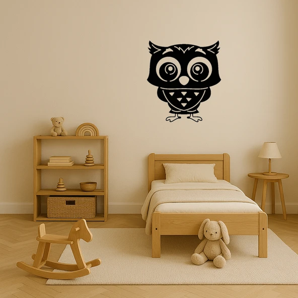 Stilize Baykuş Desenli Ahşap Tablo - Resim 3