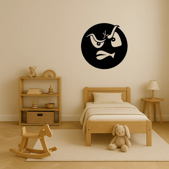 Eğlenceli Emoji Kızgın Yüz MDF Tablo - Resim 3