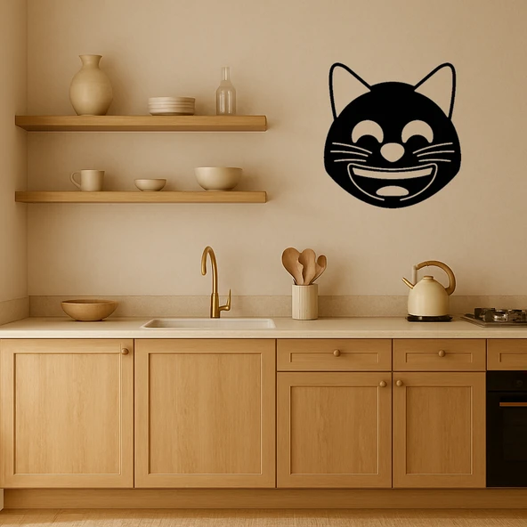 Gülümseyen Kedi Emojisi MDF Dekoratif Tablo - Resim 2
