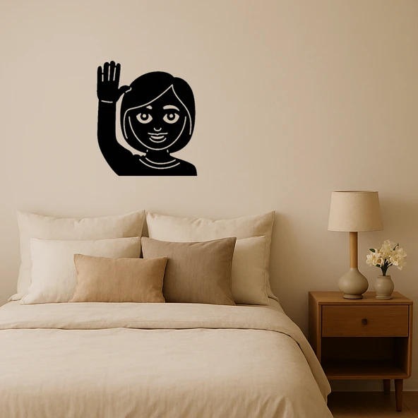 MDF El Kaldıran Kız Çocuk Emoji Dekoratif Tablo ürün görseli