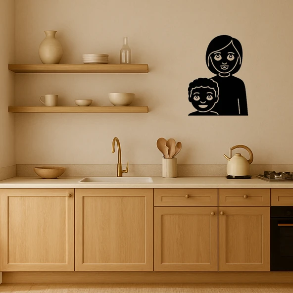 Anne ve Erkek Çocuk Emoji Aile Dekoratif Tablo - Resim 2