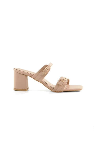 Lorina Ten Rengi Çift Bant Kemer Tokalı Kalın Topuklu Terlik - 5