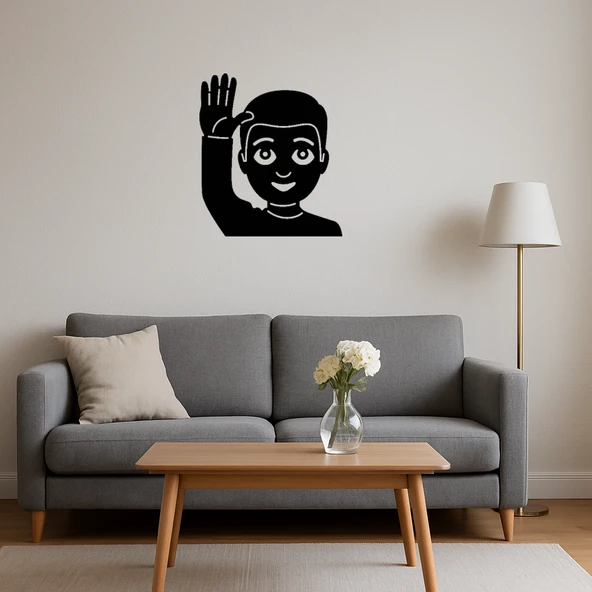 MDF El Kaldıran Erkek Çocuk Emoji Dekoratif Tablo - Resim 4