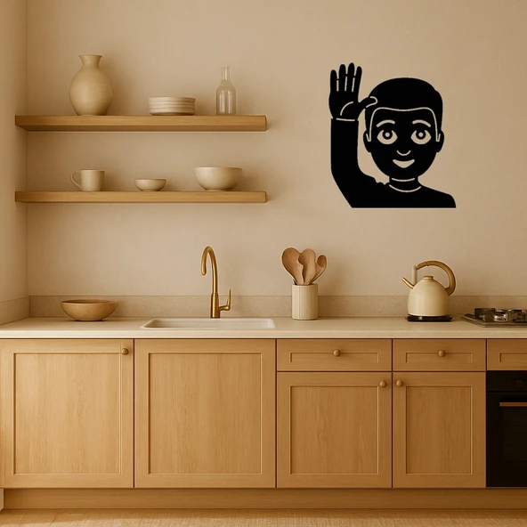 MDF El Kaldıran Erkek Çocuk Emoji Dekoratif Tablo - Resim 2