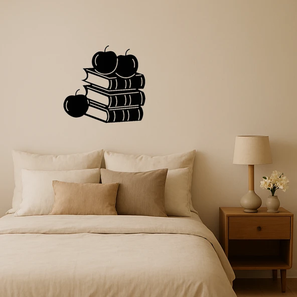 Kitaplar ve Elmaları Tasvir Eden MDF Dekor Tablo ürün görseli