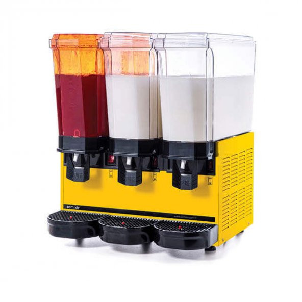 Samixir Klasik Triple Soğuk İçecek Dispenseri, 20+20+20 L, Fıskiye-Karıştırıcı-Karıştırıcı, Sarı