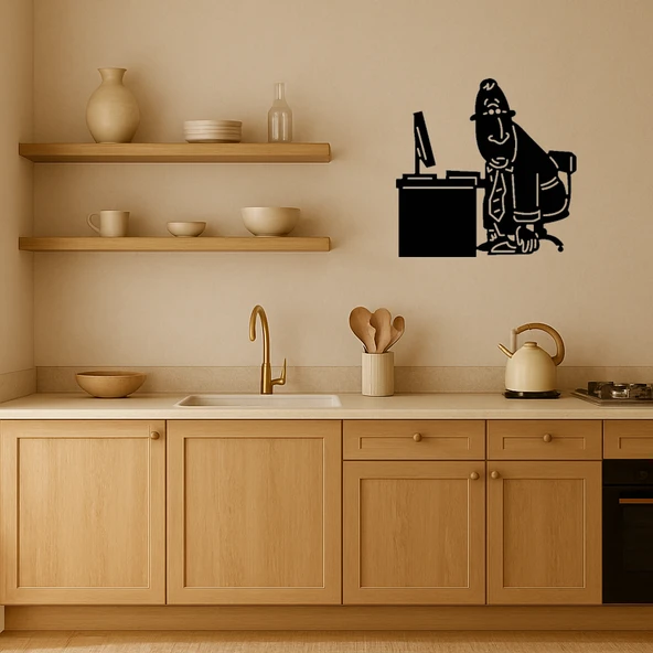 Modern Ofis Adamı ve Bilgisayar Tasarımlı MDF Duvar Tablosu - Resim 3