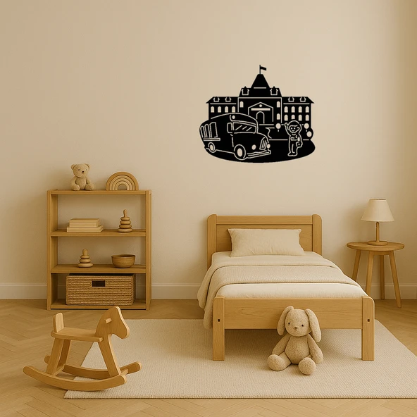 Üzeri Okul ve Otobüs Temalı Dekoratif Tablo - Resim 3