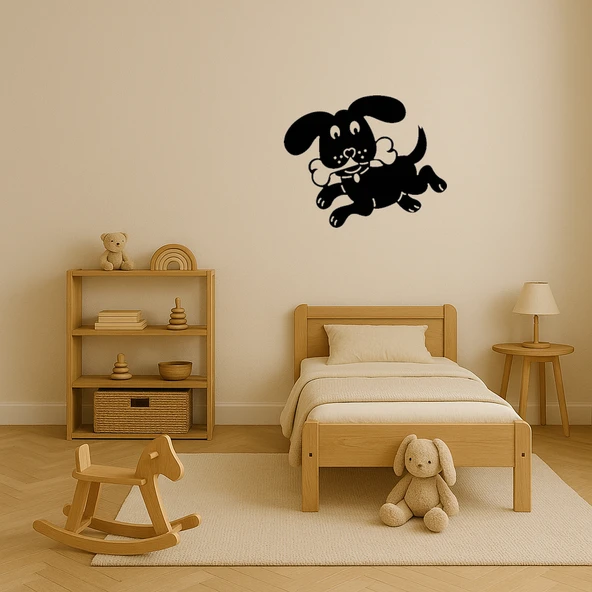 Kemik Tutan Zıplayan Köpek Dekoratif Tablo - Resim 3