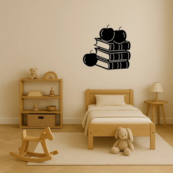 Kitaplar ve Elmaları Tasvir Eden MDF Dekor Tablo - Resim 3
