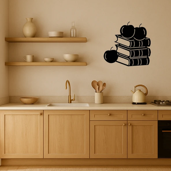 Kitaplar ve Elmaları Tasvir Eden MDF Dekor Tablo - Resim 2