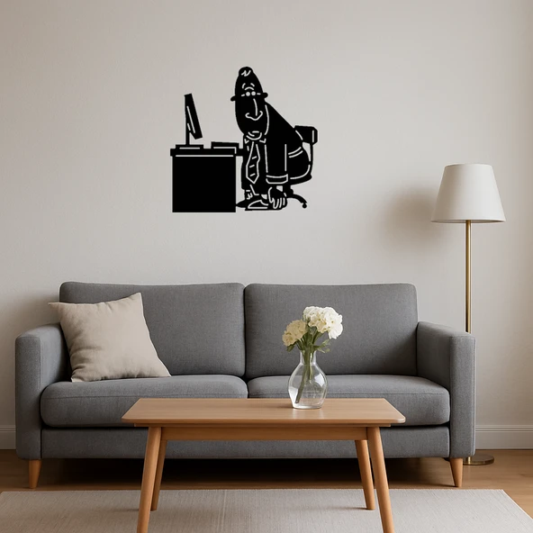 Modern Ofis Adamı ve Bilgisayar Tasarımlı MDF Duvar Tablosu - Resim 4