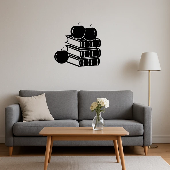 Kitaplar ve Elmaları Tasvir Eden MDF Dekor Tablo - Resim 4