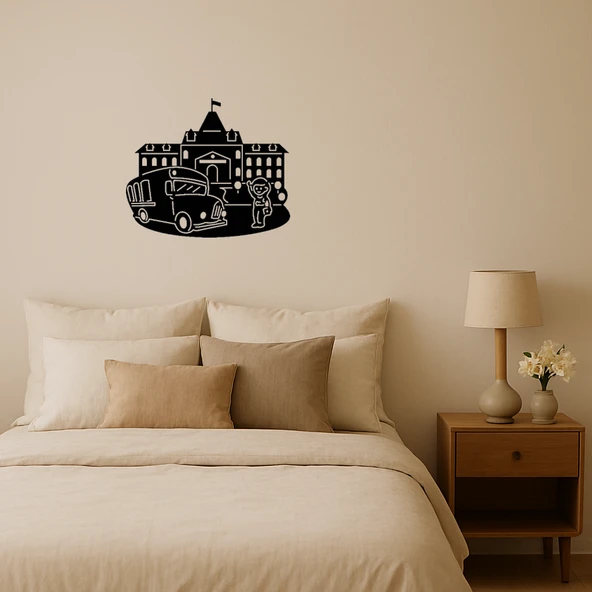 Üzeri Okul ve Otobüs Temalı Dekoratif Tablo ürün görseli