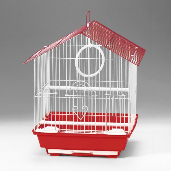 QH Kuş Kafesi 30x23x39 Üçgen Çatılı Kırmızı Kanarya Muhabbet Kuşu için