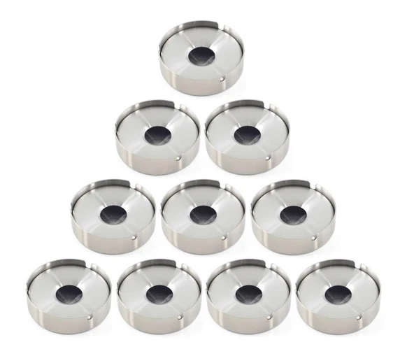 Omnisoft Skoçlu Büyük Boy Küllük Kül Tablası Kapaklı Yuvarlak Paslanmaz 10 Adet