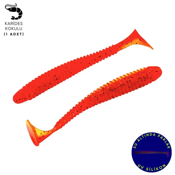 Silikon Kurt Yem - 4,2g 105mm - Turna/Levrek Silikonu - 1 Adet - Turuncu/Sarı - Karides Kokulu ürün görseli 1