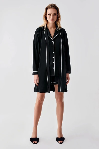 Freshness 324 Kadın 4'Lü Sabahlıklı Şorlu Pijama Takımı