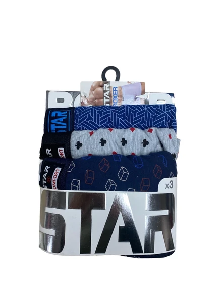 Star 105 Desenli Jakar Erkek 3'lü Kemer Boxer - 2