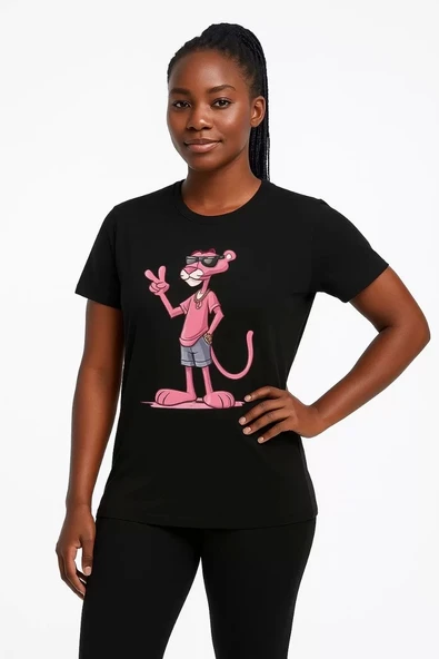 Kadın Bisiklet Yaka Kısa Kollu Baskılı T-shirt - Siyah ürün görseli 1